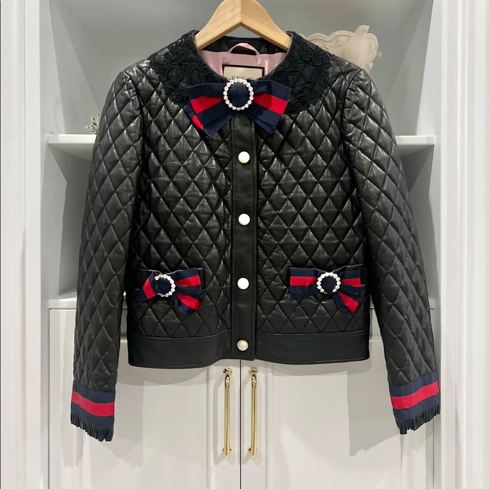 Pretty! 💗 GUCCI Soft Lambskin quilted leather jacket  IT 42 XS/S Retail $5,000